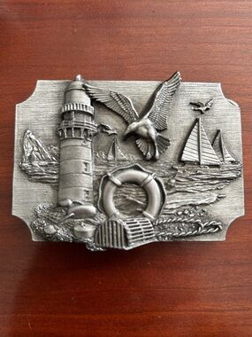 Nautical Seaside Belt Buckle in Silver Tone